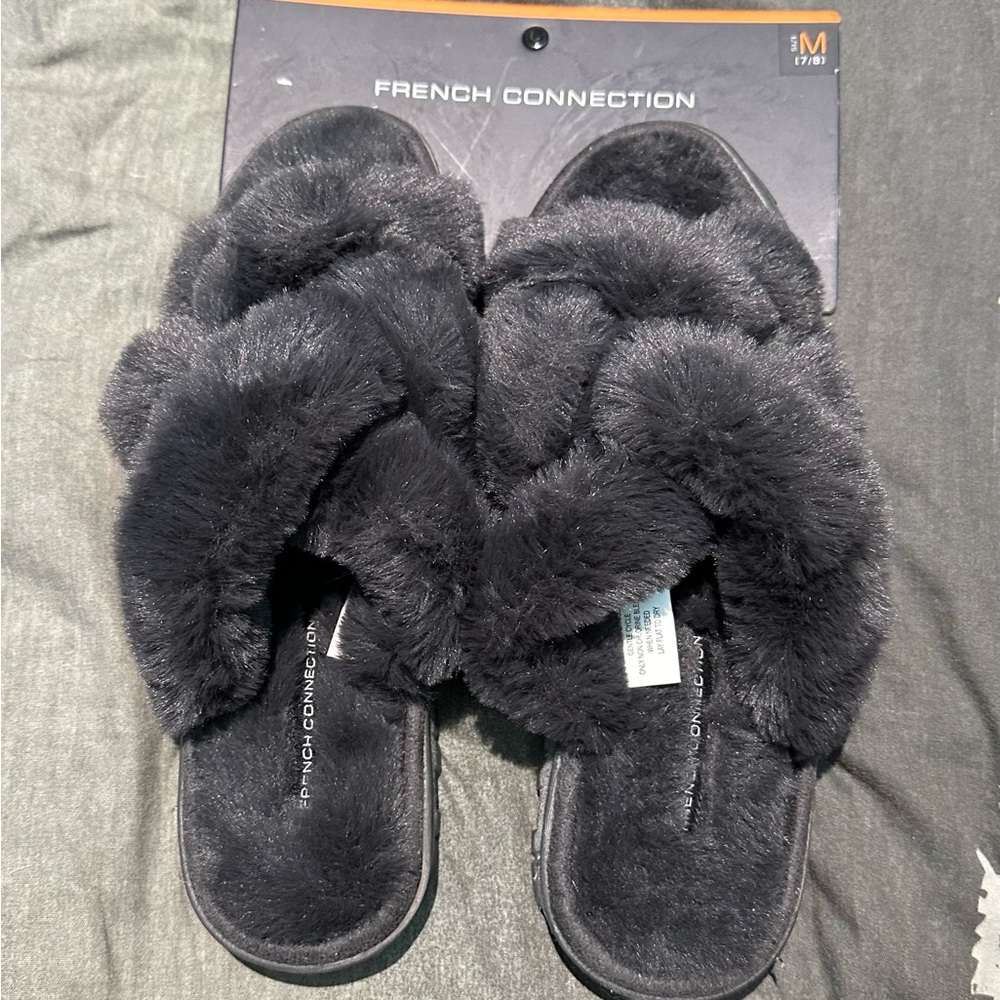 French Connection grey Faux Fur Slippers